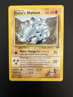 Blaine's Rhyhorn 65/132 - Gym Challenge Unlimited Edition - WOTC Pokemon LP - Image 1