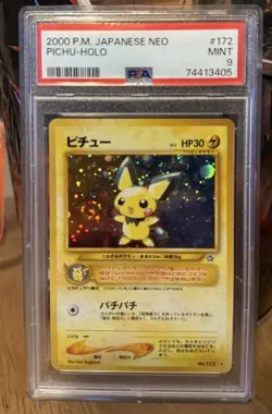 Pokemon Pichu Neo Genesis SWIRL Japanese #172 Holo Rare PSA 9 MINT - Image 1