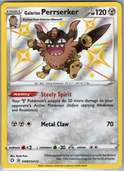 Galarian Perrserker SV087/SV122 Shining Fates: Shiny Vault - Pokemon Card - NM - Image 1