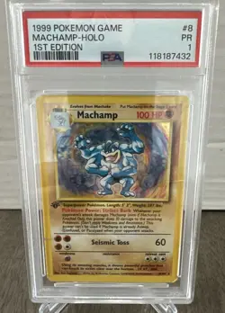 1999 POKEMON GAME #8 MACHAMP-HOLO 1ST EDITION PSA 1 - Image 1