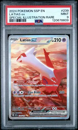 2024 POKEMON SSP EN-SURGING SPARKS SPECIAL ILLUSTRATION RARE LATIAS EX PSA 9 - Image 1