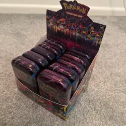 Pokemon TCG Mega Evolution 10 Mini Tins Display Case Brand New Fast 📦 - Image 1