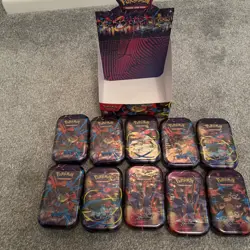 Pokemon TCG Mega Evolution 10 Mini Tins Display Case Brand New Fast 📦 - Image 4