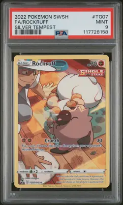 2022 POKEMON SWORD & SHIELD SILVER TEMPEST #TG07 FULL ART/ROCKRUFF PSA 9 - Image 1