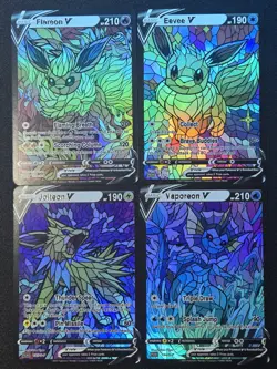 4 Holo Lot Eeveelution Eevee CUSTOM Stained Glass Holo Shiny Display Cards - Image 1