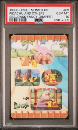 1998 POCKET MONSTERS SEALDASS FANCY GRAFFITI #09 PIKACHU AND OTHERS PSA 10 - Image 1