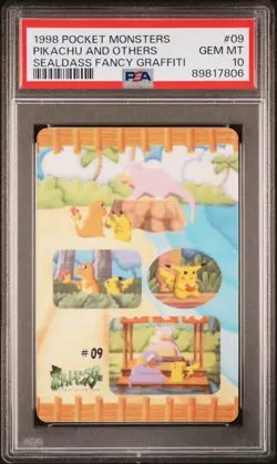 1998 POCKET MONSTERS SEALDASS FANCY GRAFFITI #09 PIKACHU AND OTHERS PSA 10 - Image 1