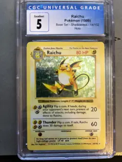 Graded Raichu Shadowless CGC 5 1999 Base Set 14/102 Pokemon Card - Image 1