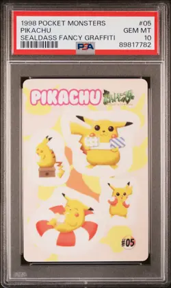 1998 POCKET MONSTERS SEALDASS FANCY GRAFFITI #05 PIKACHU PSA 10 - Image 1