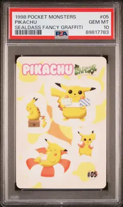 1998 POCKET MONSTERS SEALDASS FANCY GRAFFITI #05 PIKACHU PSA 10 - Image 1