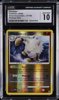 2008 POKEMON GREAT ENCOUNTERS, REVERSE HOLO #27/106 PRIMEAPE CGC 10 GEM MINT - Image 1