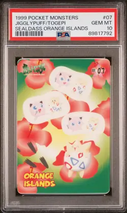 1999 POCKET MONSTERS SEALDASS ORANGE ISLANDS #07 JIGGLYPUFF/TOGEPI PSA 10 - Image 1