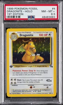 1999 POKEMON FOSSIL 1ST ED #4 DRAGONITE-HOLO PSA 8.5 - Image 1
