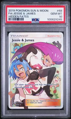 2019 POKEMON SM HIDDEN FATES FUKLKL ART JESSIE & JAMES 68/68 PSA 10 GEM MINT - Image 1