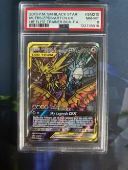Pokemon TCG Hidden Fates Moltres Zapdos Articuno GX SM210 PSA 8 Black Star Promo - Image 1