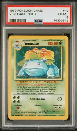 1999 POKEMON BASE SET UNLIMITED #15 VENUSAUR-HOLO PSA 6 - Image 1