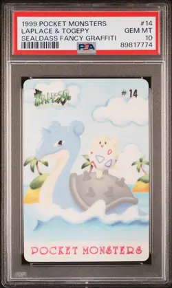 1999 POCKET MONSTERS SEALDASS FANCY GRAFFITI #14 LAPLACE & TOGEPY PSA 10 - Image 1