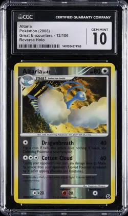 2008 POKEMON GREAT ENCOUNTERS, REVERSE HOLO #12/106 ALTARIA CGC 10 GEM MINT - Image 1