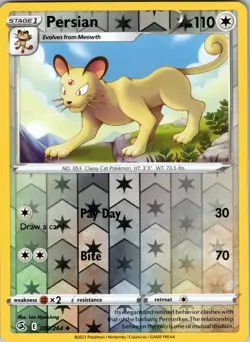 PERSIAN 200/264 FUSION STRIKE POKEMON (REVERSE HOLO, NM) - Image 1