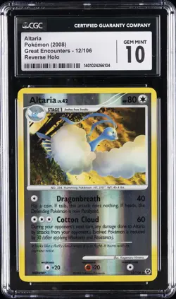 2008 POKEMON GREAT ENCOUNTERS, REVERSE HOLO #12/106 ALTARIA CGC 10 GEM MINT - Image 1