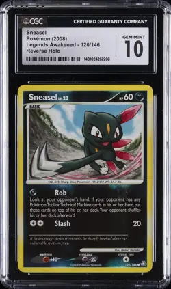 2008 POKEMON LEGENDS AWAKENED - REVERSE HOLO #120/146 SNEASEL CGC 10 GEM MINT - Image 1