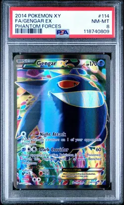 2014 POKEMON XY PHANTOM FORCES #114 FULL ART/GENGAR EX PSA 8 - Image 1