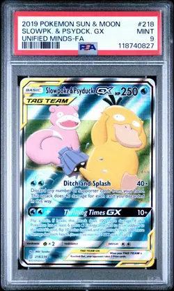 2019 POKEMON SUN & MOON UNIFIED MINDS #218 FULL ART/SLOWPOKE & PSYDUCK GX PSA 9 - Image 1