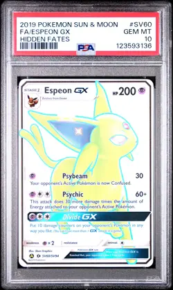2019 POKEMON SUN & MOON HIDDEN FATES #SV60 FULL ART/ESPEON GX PSA 10 - Image 1
