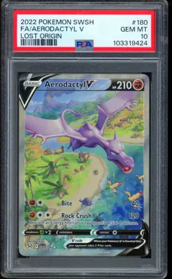 2022 Pokemon Aerodactyl V Lost Origin Full Art SWSH #180 PSA 10 GEM MINT - Image 1