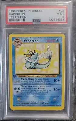 PSA 9 Vaporeon - 28/64 - 1999 Pokemon Jungle Non Holo Rare 1st Edition WOTC Mint - Image 1