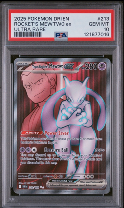 2025 Pokemon Destined Rivals Team Rocket's Mewtwo ex Ultra Rare PSA 10 213/182 - Image 1