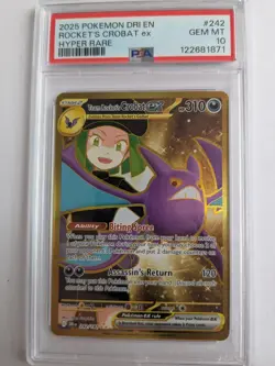 Pokemon Destined Rivals PSA 10 Team Rocket's Crobat EX Hyper Rare #242 - Image 1
