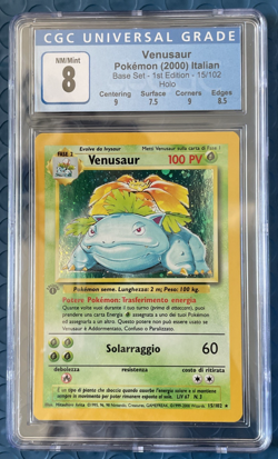 CGC 8 ITALIAN Venusaur Base Set 1st Edition 15/102 Holo Pokemon Card - Image 1