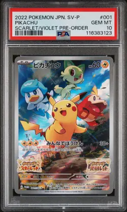 2022 POKEMON JAPANESE SV PROMO SCARLET & VIOLET PRE-ORDER #001 PIKACHU PSA 10 - Image 1