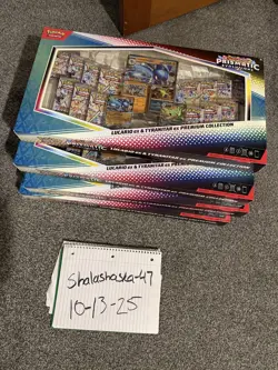 4x Pokemon Prismatic Evolutions Lucario EX and Tyranitar EX Premium Collection - Image 1
