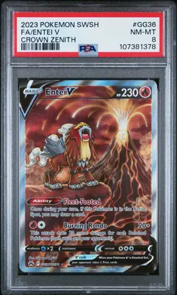 2023 POKEMON SWORD & SHIELD CROWN ZENITH #GG36 FULL ART/ENTEI V PSA 8 - Image 1