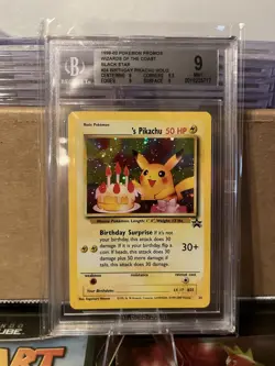 99-02 Pokemon TCG Birthday Pikachu Pokemon League Black Star Promo BGS 9 - Image 1