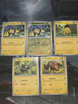White Flare 5 Card Lot Galvantula, Joltik, Blitzle, Stunfisk Lightning Pokemon - Image 1