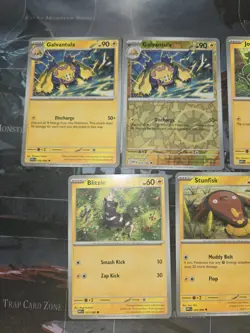 White Flare 5 Card Lot Galvantula, Joltik, Blitzle, Stunfisk Lightning Pokemon - Image 2