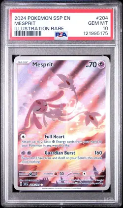 2024 POKEMON SSP EN-SURGING SPARKS ILLUSTRATION RARE #204 MESPRIT PSA 10 - Image 1