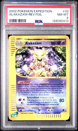2002 POKEMON EXPEDITION #33 ALAKAZAM-REVERSE FOIL PSA 8 - Image 1