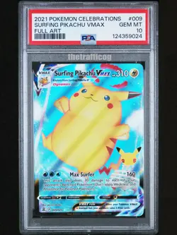 PSA 10 Pokemon 2021 Surfing Pikachu VMAX 009 Celebrations 25th Sword & Shield - Image 1