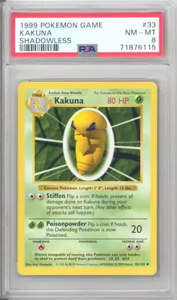 PSA 8 - Pokemon Card - Base 33/102 - KAKUNA (uncommon) *Shadowless* - NM-MT - Image 1
