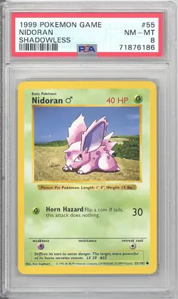 PSA 8 - Pokemon Card - Base 55/102 - NIDORAN (common) *Shadowless* - NM-MT - Image 1