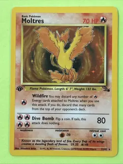 Pokemon TCG Moltres Holo Rare Card 12/62 Fossil 1st Edition Nice Card - Image 1