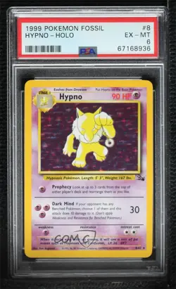 1999 Pokemon Fossil Hypno Holo #8 PSA 6 - Image 2