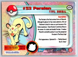 Persian - Foil - Pokemon TOPPS #53 TV Animation Edition Card LP - Image 2