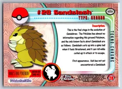 Sandslash - Tekno - Pokemon TOPPS Chrome #28 TV Animation Edition Card LP - Image 2