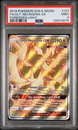 2018 Necrozma GX Ultra Full Art Holo Card 127/131 Sm-Forbidden Light PSA 9 Mint - Image 1