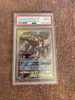 PSA 8 Umbreon & Darkrai GX SM241 Tag Team Black Star Promo 2020 Pokemon Card - Image 1